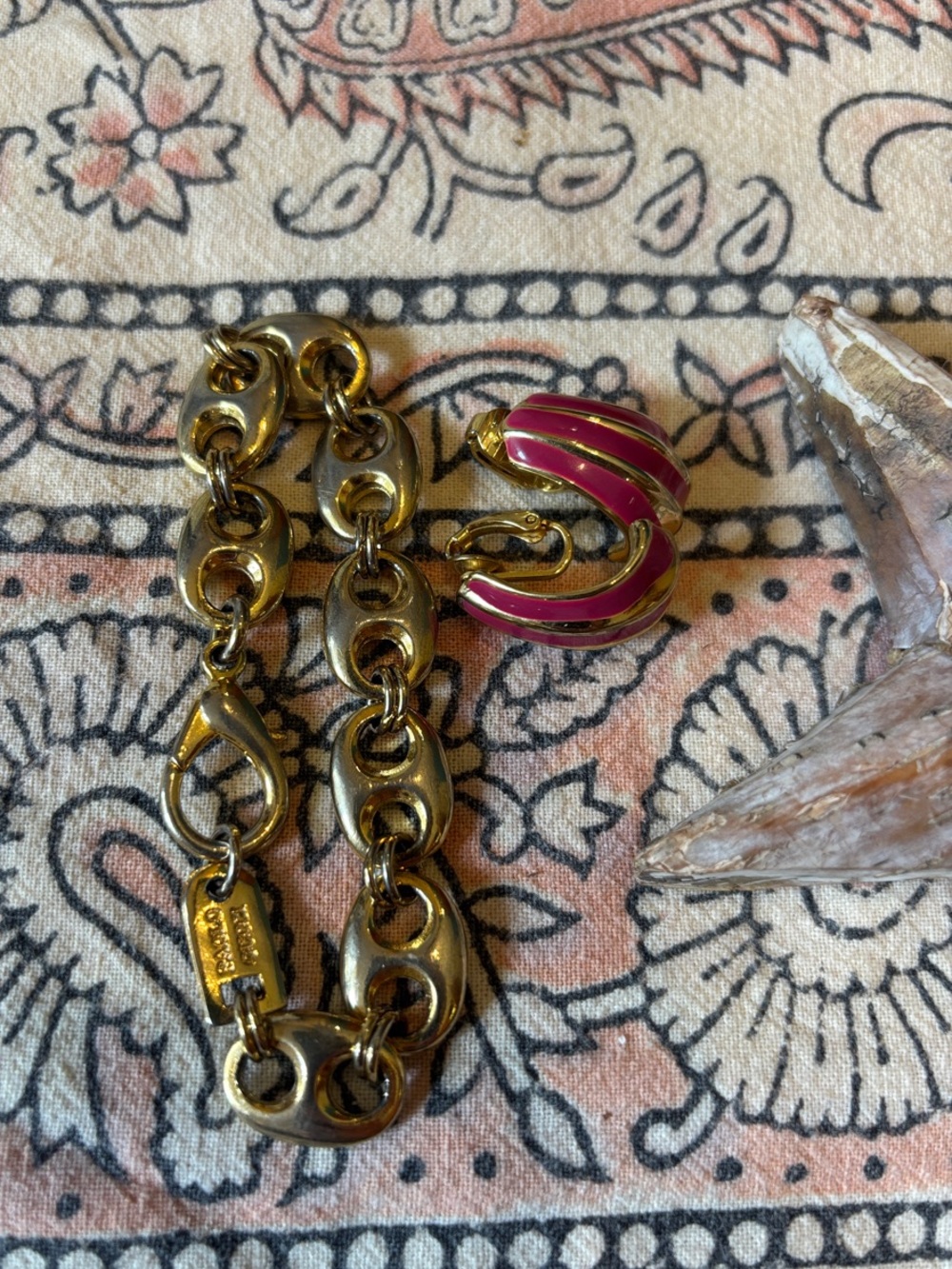 Gold Chain Bracelet (P. Gucci) with Pink Enamel Accent  Clips- Italy vacay🌸